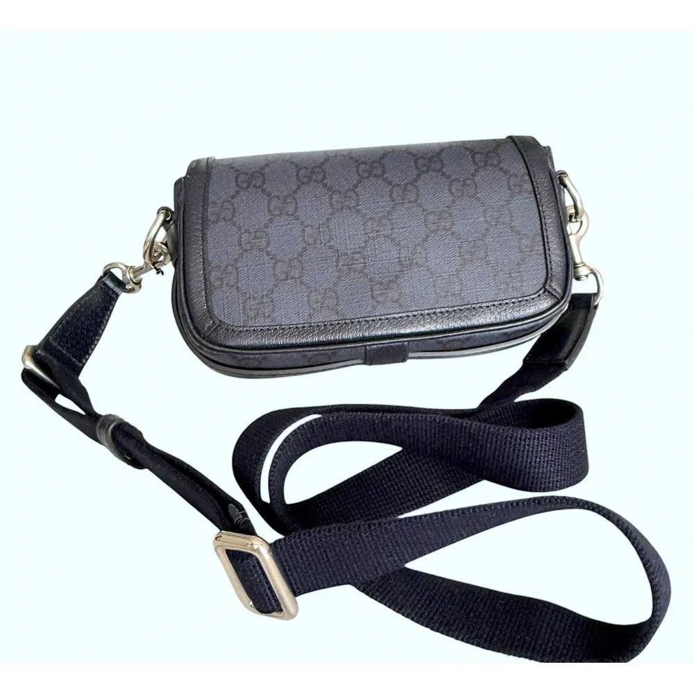 Gucci Ophidia Super Mini Shoulder Bag Navy Blue GG Supreme canvas, NEW 795466